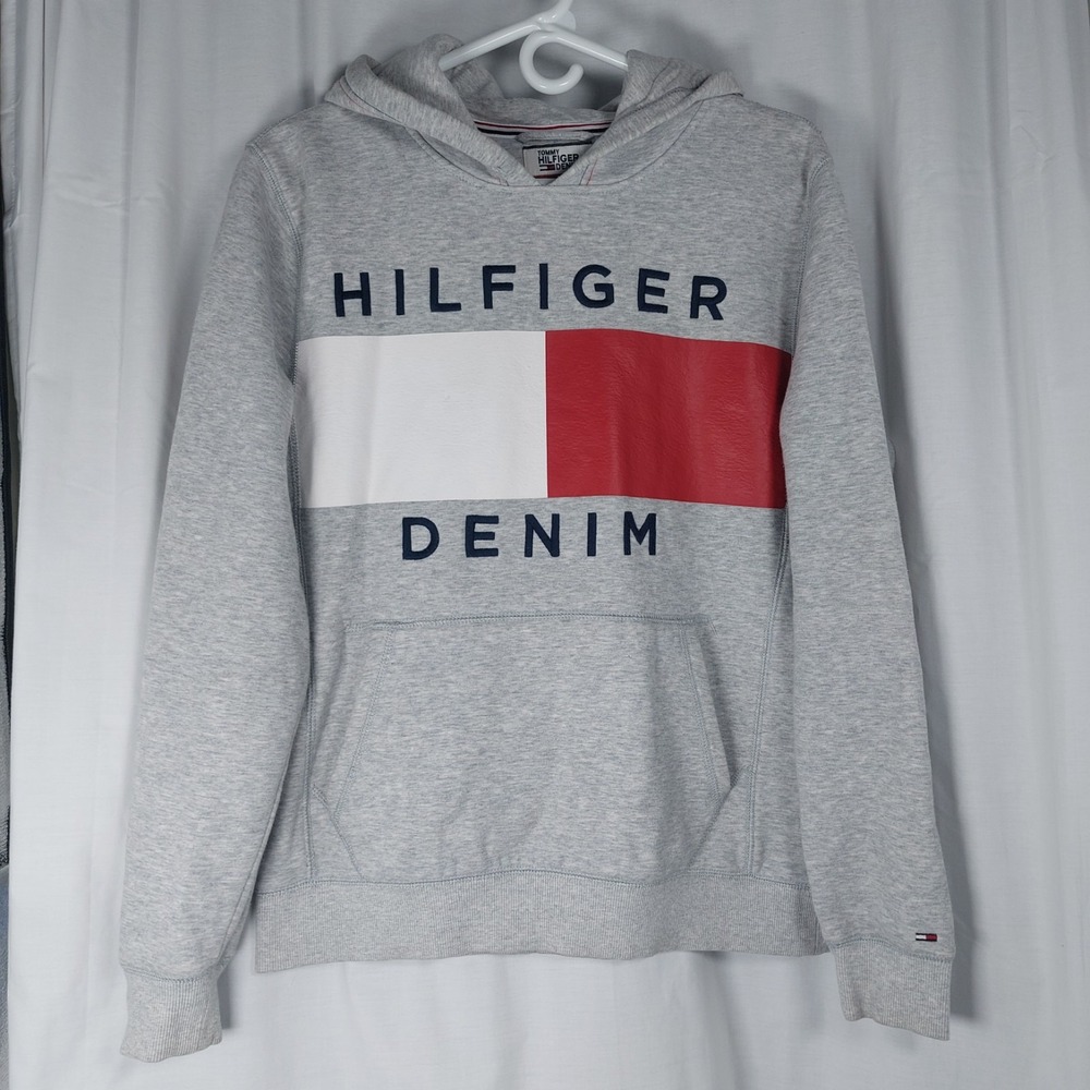 Tommy Hilfiger Denim Mens Medium Hoodie Sweatshirt Big Flag Logo Spellout